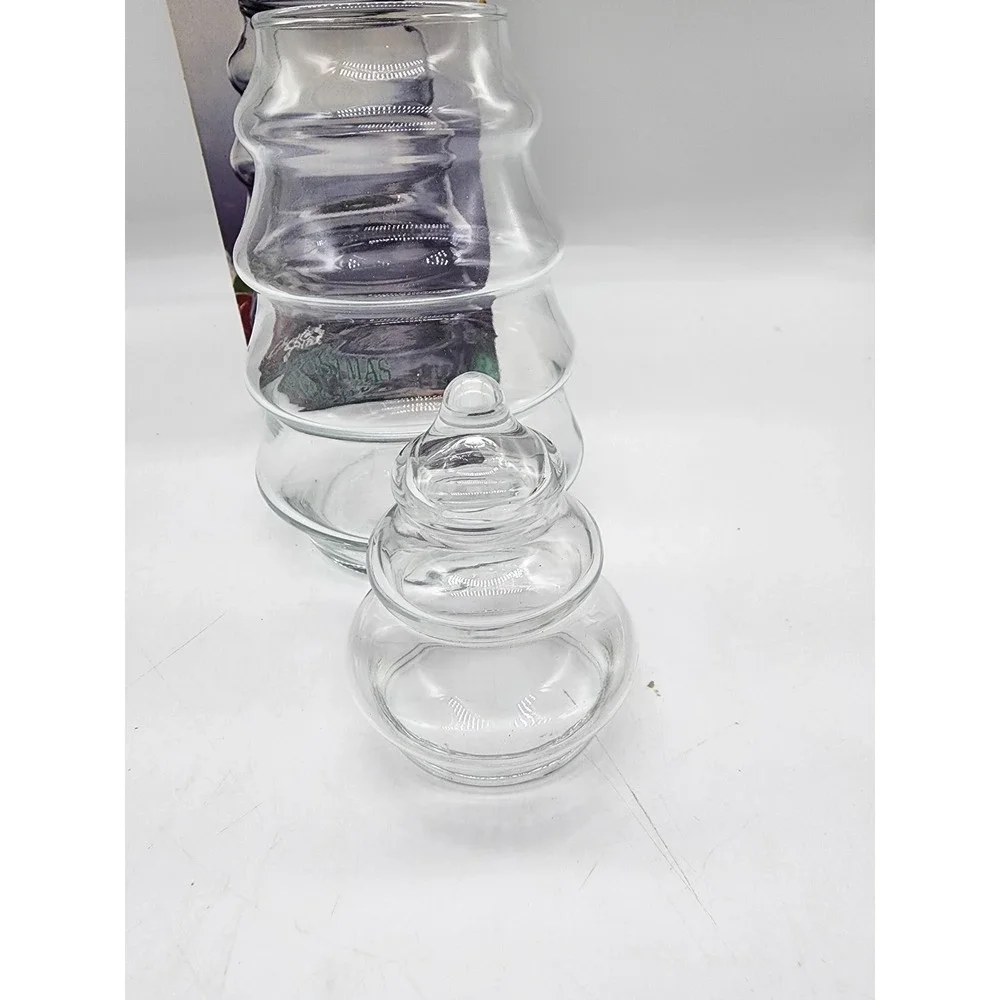 Anchor Hocking Crystal Christmas Tree Glass Apothecary Candy Jar w/ Lid Vintage